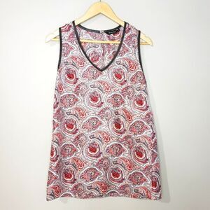 🦋3/$25 Massimo Dutti Size 6 Red Brown Paisley Sleeveless V-Neck Tank Top